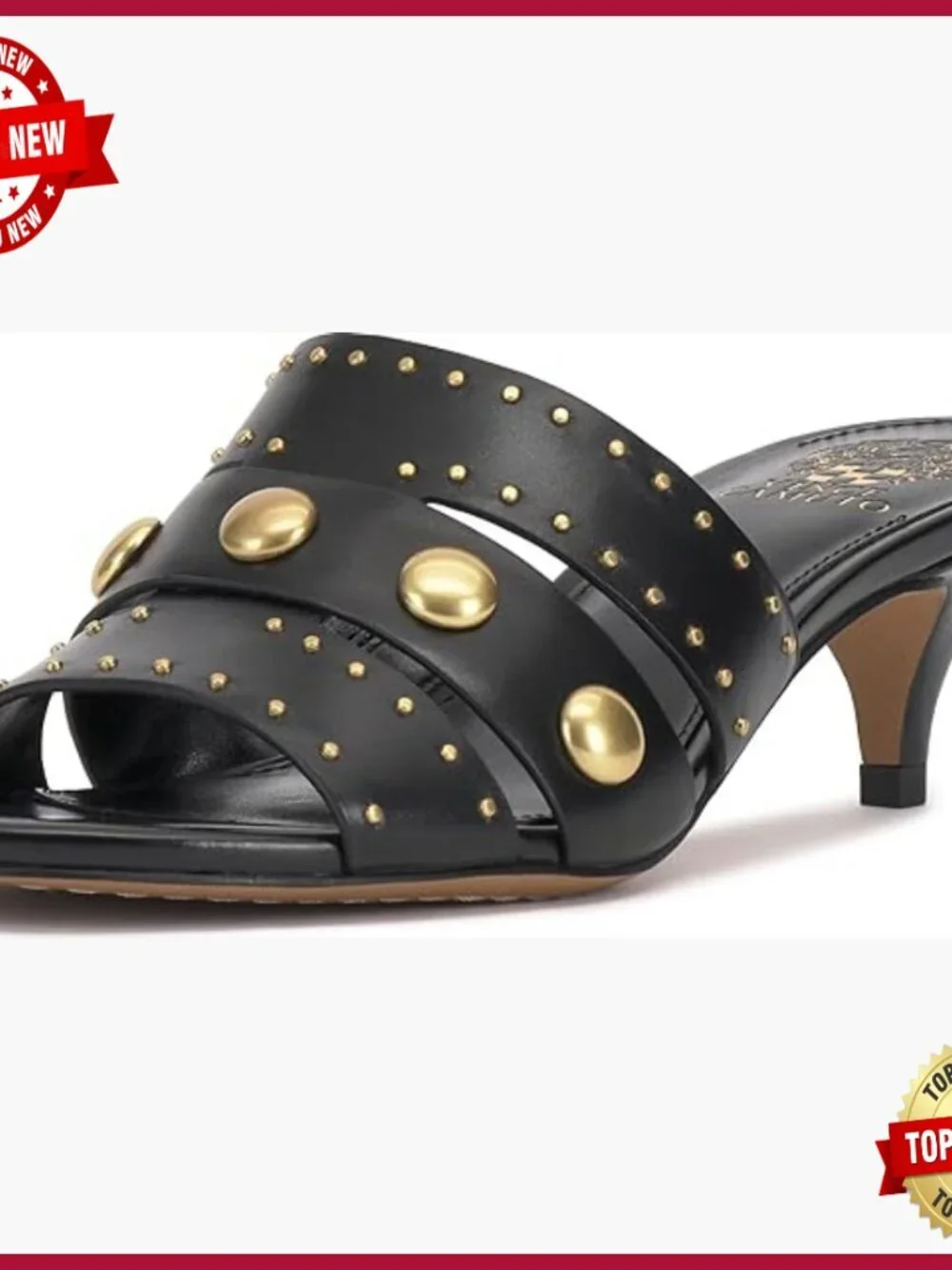 Leather Heeled Sandals with Studded Straps, Kitten Heel Mules